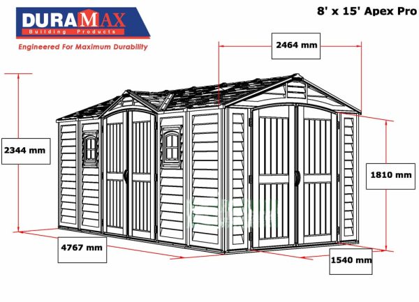 DURAMAX APEX 15x8 GARDEN SHED 4.8mx2.5m - Image 2