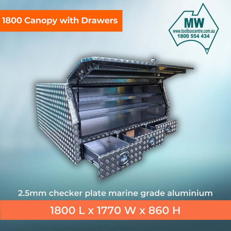 1800mm Aluminium Canopy with Drawers – Checker Plate - Image 4