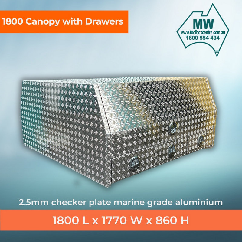 1800mm Aluminium Canopy with Drawers – Checker Plate - Image 2