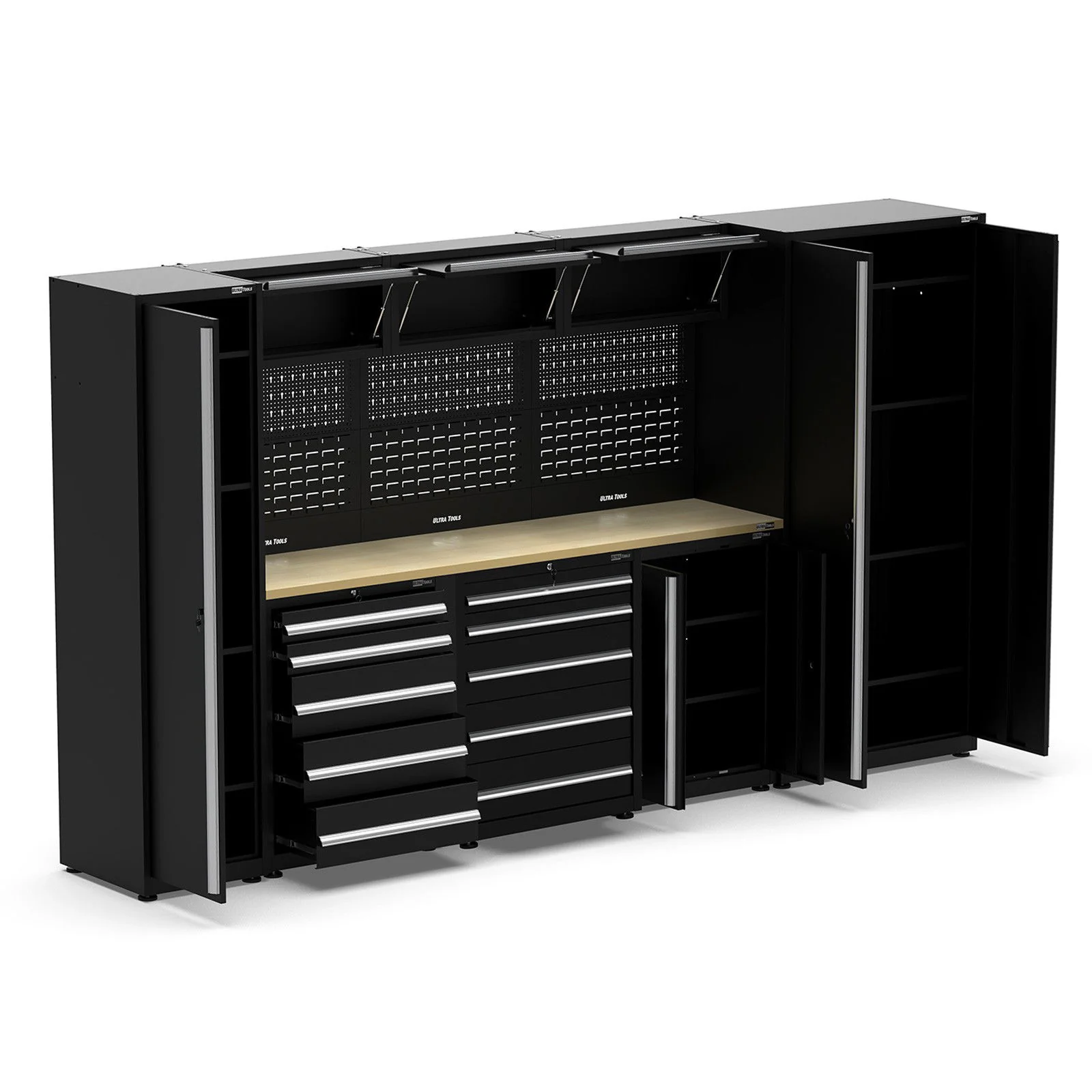 UltraTools 3650mm x 550mm x 2025mm Black Classic Workshop Garage Storage Cabinet Set - Image 3