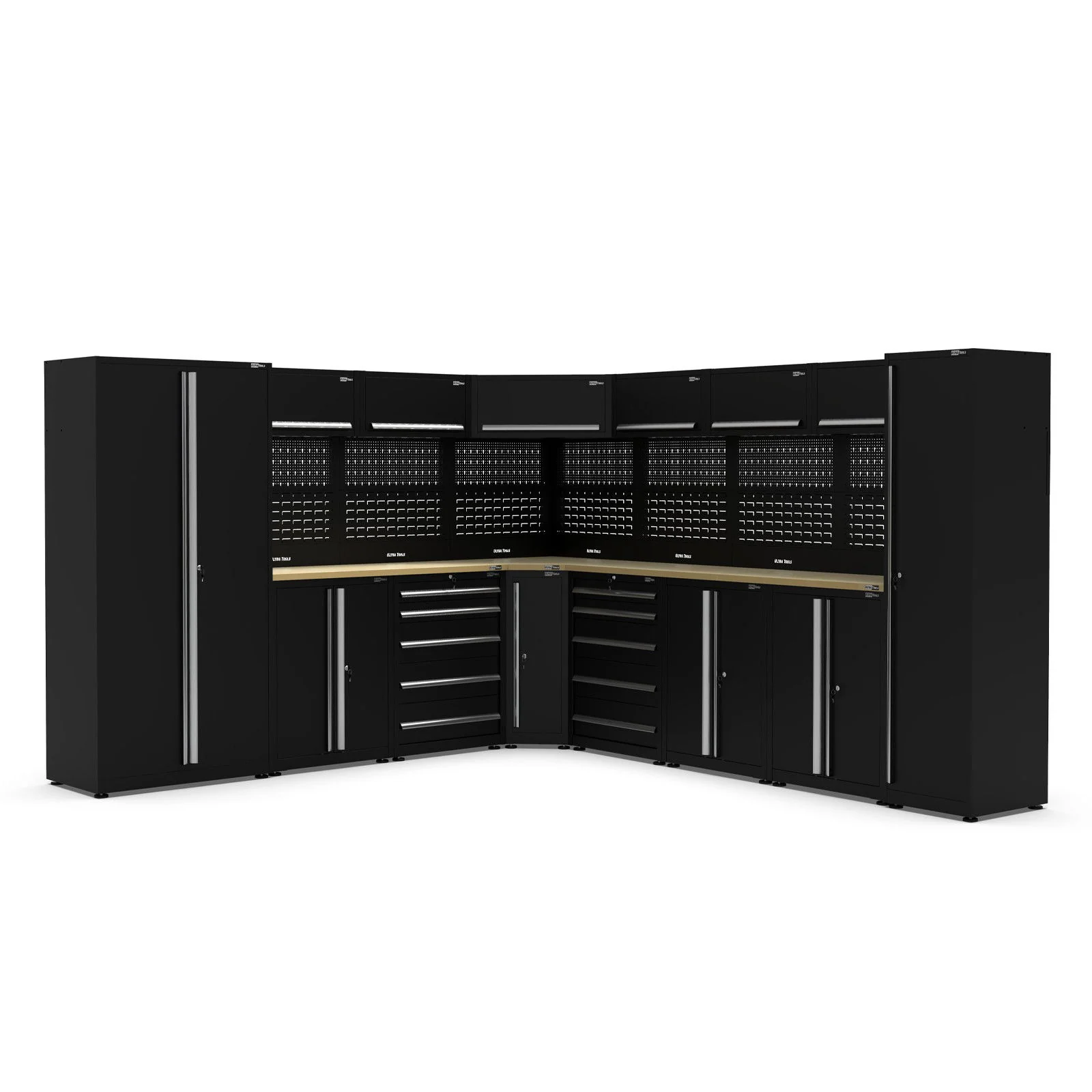 UltraTools 3200/3550mm x 550mm x 2025mm Black Classic Workshop Garage Storage Corner Cabinet Set - Image 7