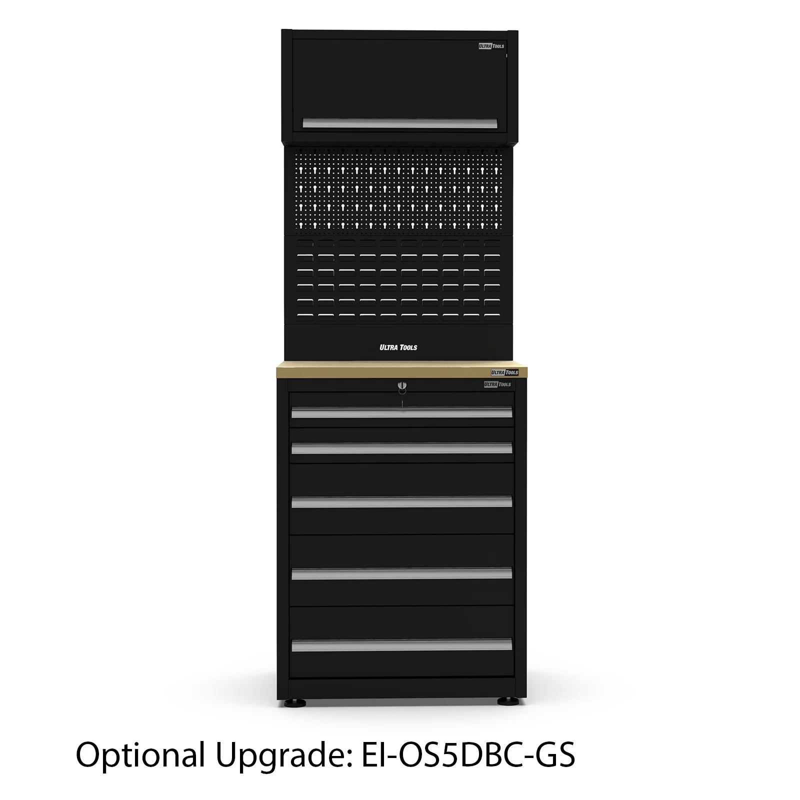 UltraTools Black 72" Mobile Work Bench with 15 Drawers Tool Chest & 3 Overhead Cabinet with Two Standing Cabinets - Image 3