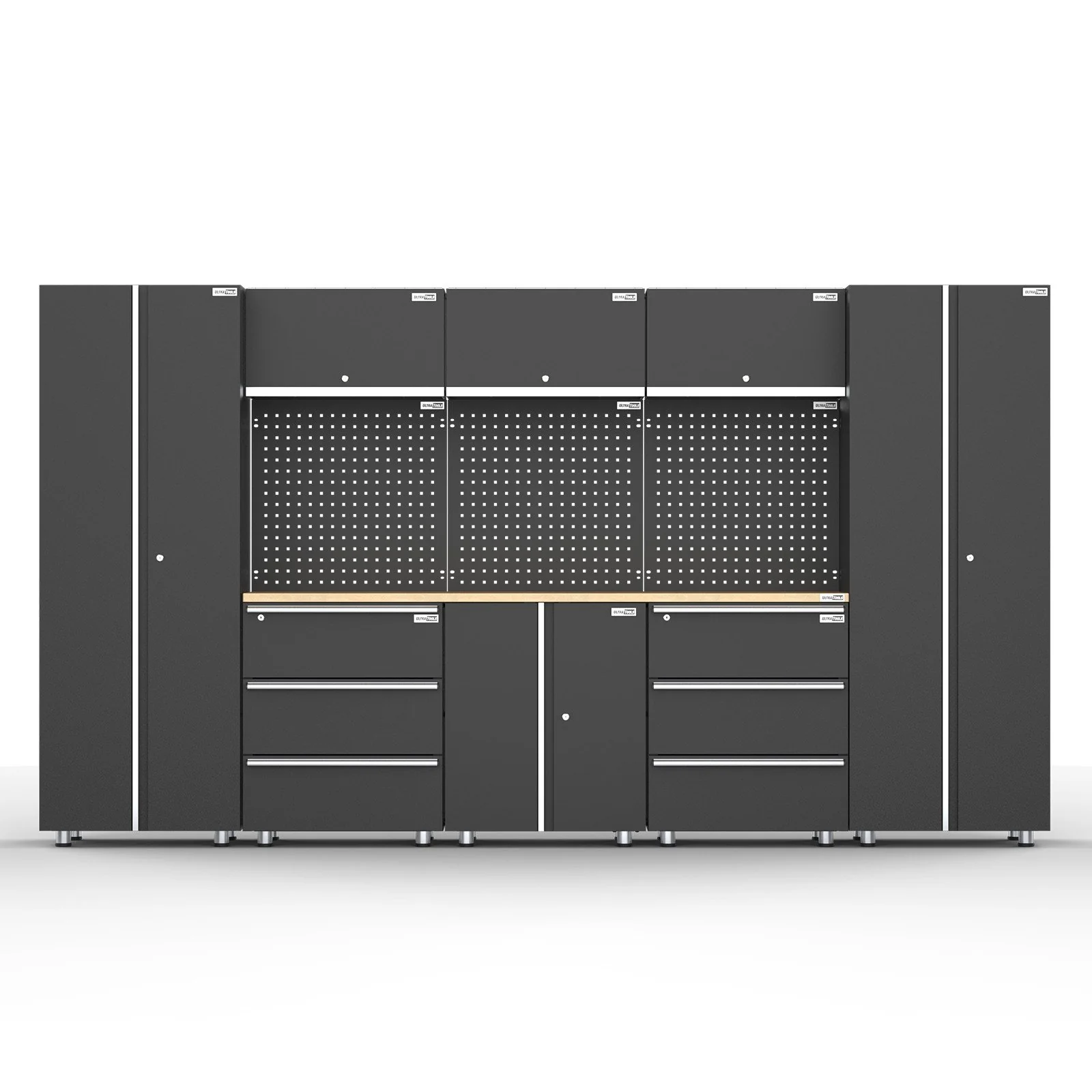 UltraTools 3380mm x 500mm x 1870mm Black Workshop Garage Storage Tall Cabinet Set - Image 2