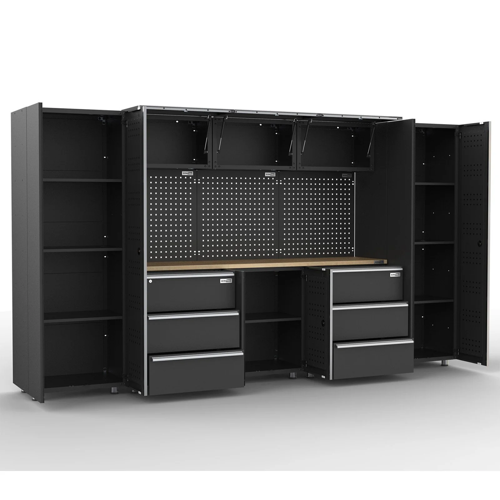 UltraTools 3380mm x 500mm x 1870mm Black Workshop Garage Storage Tall Cabinet Set - Image 3