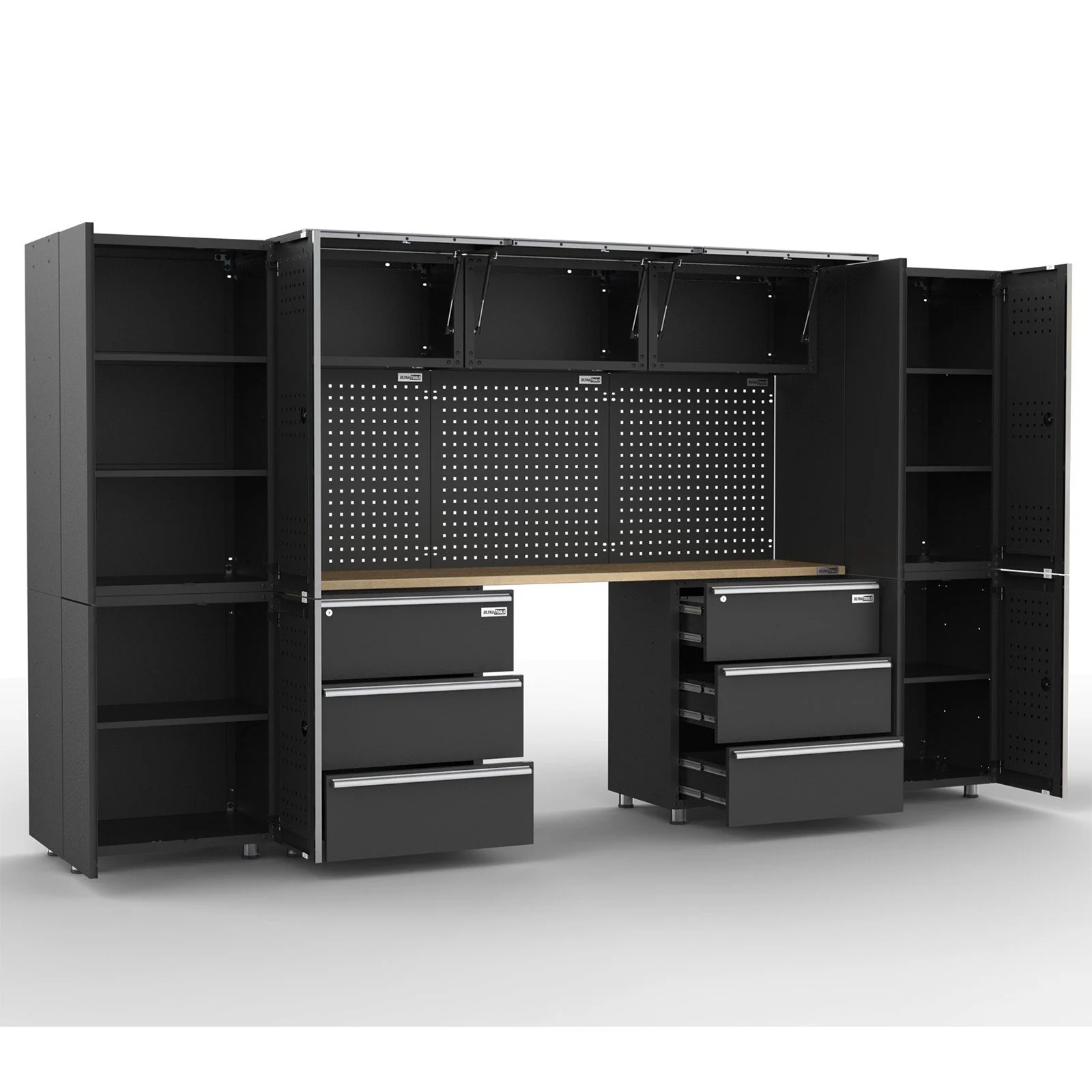 UltraTools 3380mm x 500mm x 1870mm Black Workshop Garage Storage Cabinet Set - Workbench - Image 3