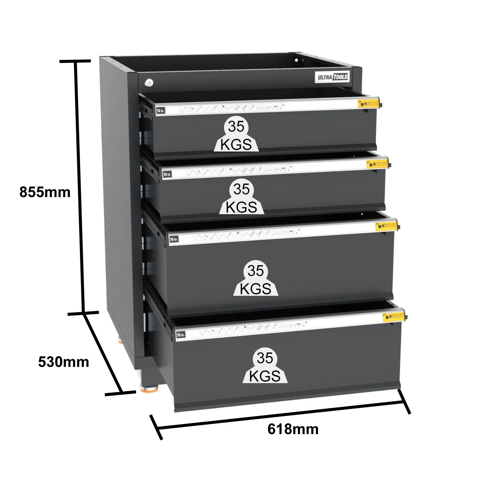UltraTools 2610/3240mm x 580mm x 2020mm Black Semi-Industrial Workshop Garage Storage Corner Cabinet Set - Image 5