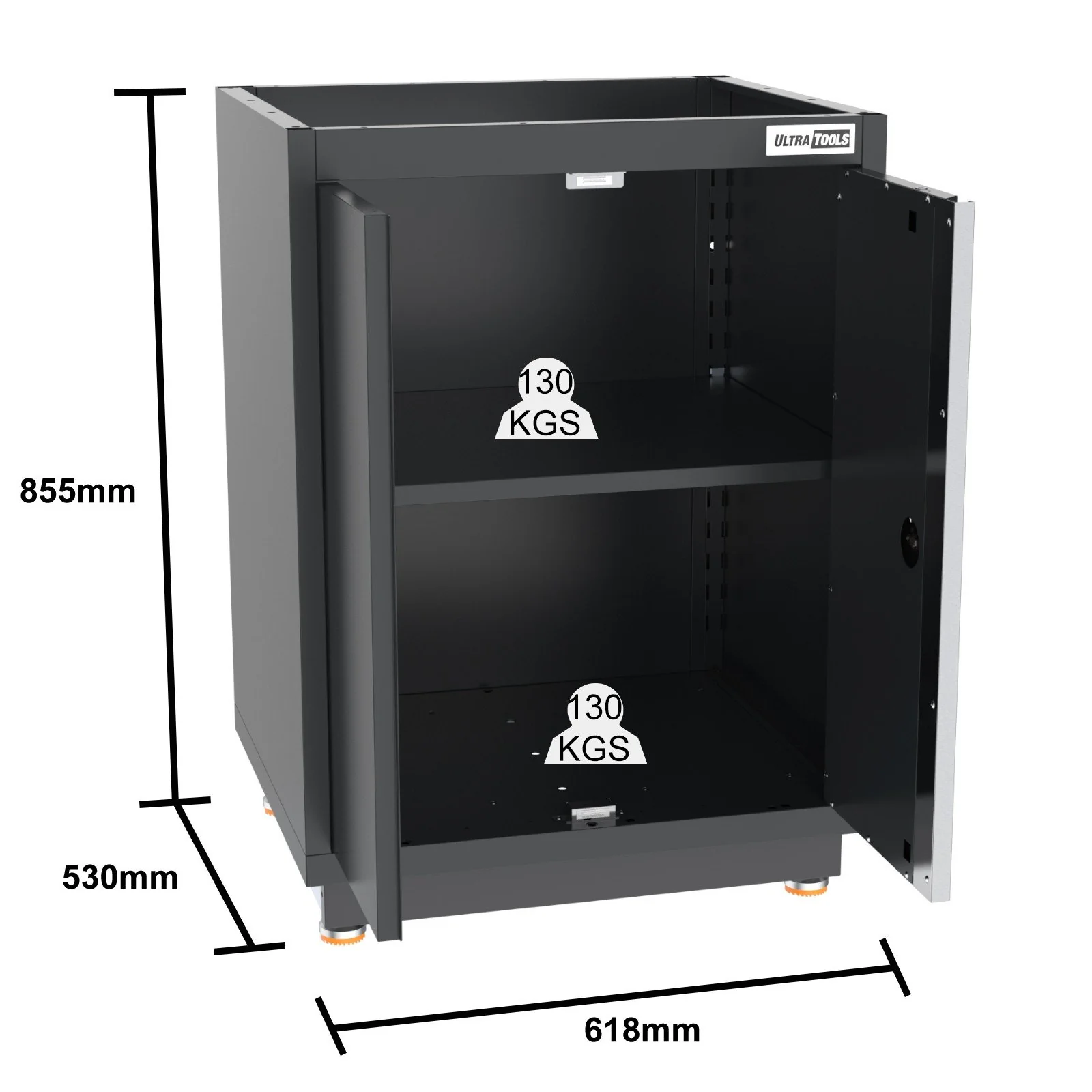 UltraTools 2610/3240mm x 580mm x 2020mm Black Semi-Industrial Workshop Garage Storage Corner Cabinet Set - Image 7