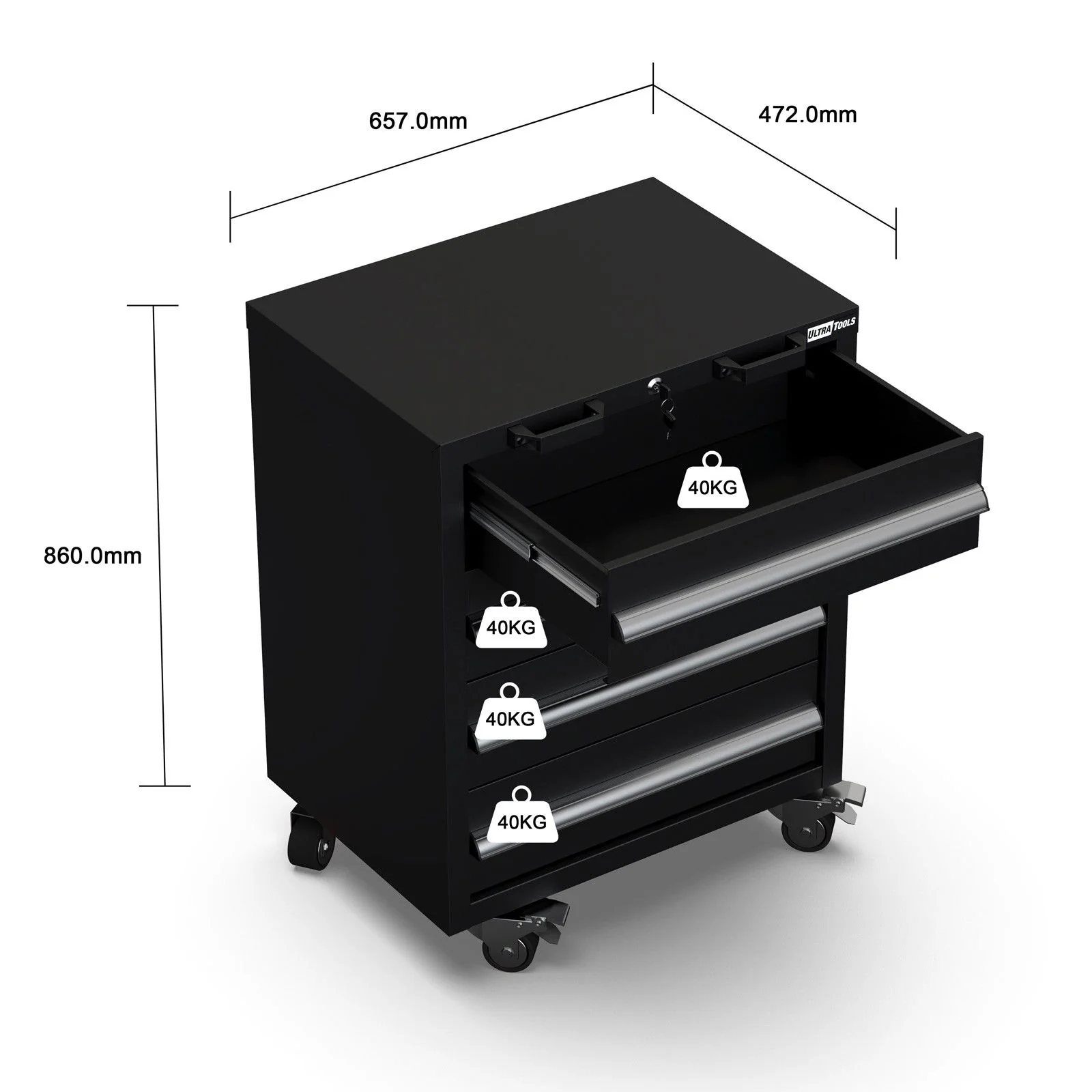 UltraTools 5150mm x 550mm x 2025mm Black Classic Workshop Garage Storage Cabinet Set - Image 7
