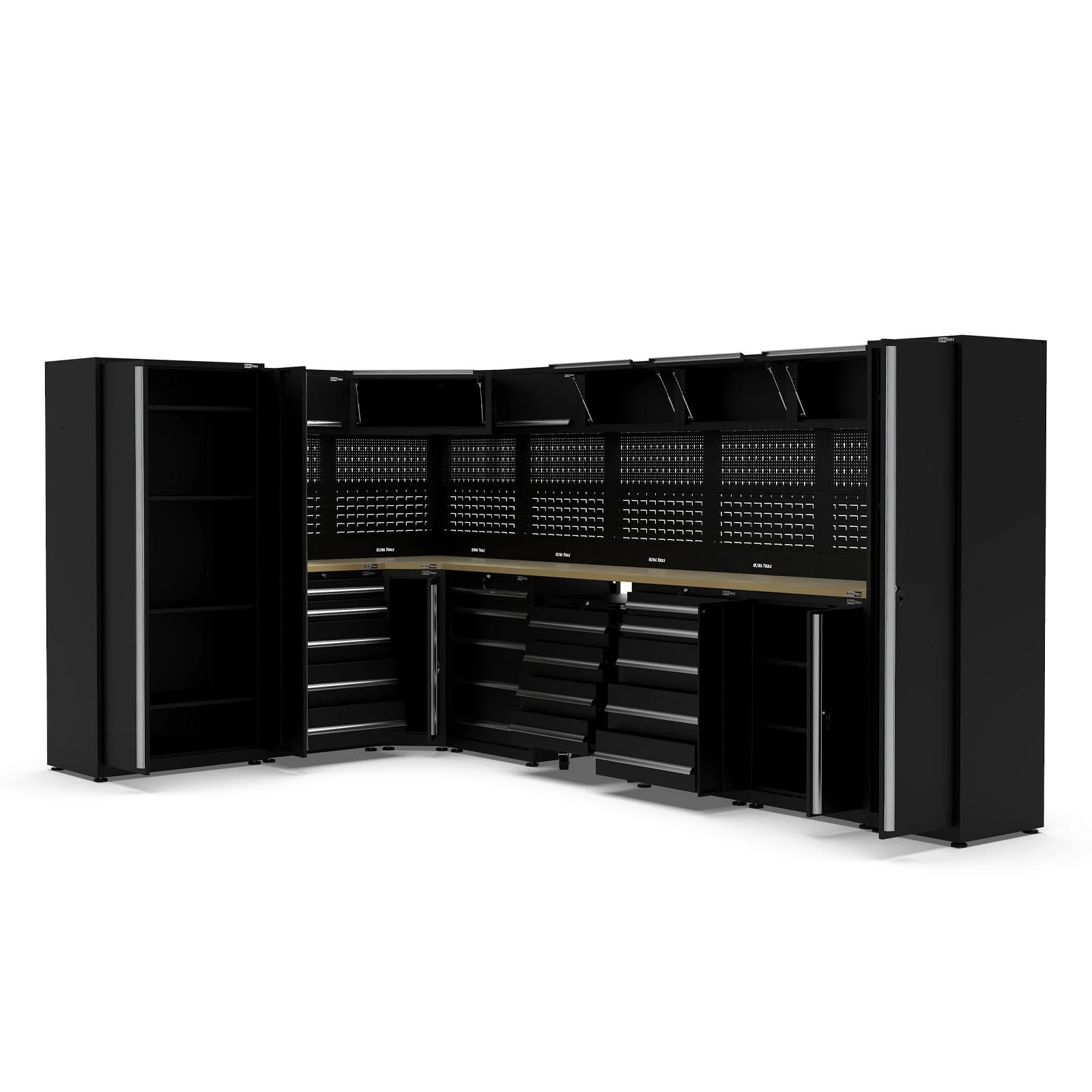 UltraTools 2450/4300mm x 550mm x 2025mm Black Classic Workshop Garage Storage Corner Cabinet Set - Image 12