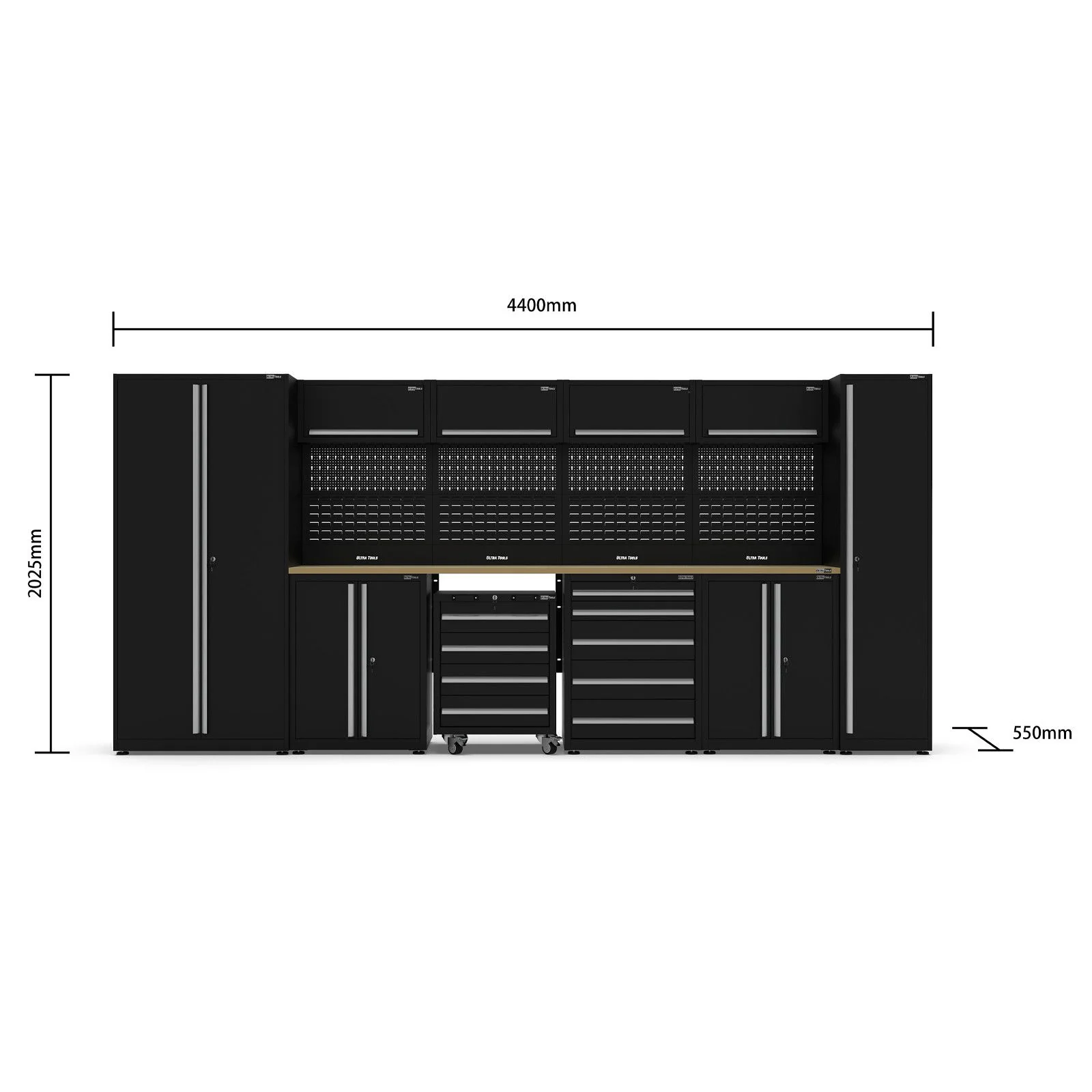 UltraTools Black 72" Mobile Work Bench with 15 Drawers Tool Chest & 3 Overhead Cabinet with Two Standing Cabinets - Image 5