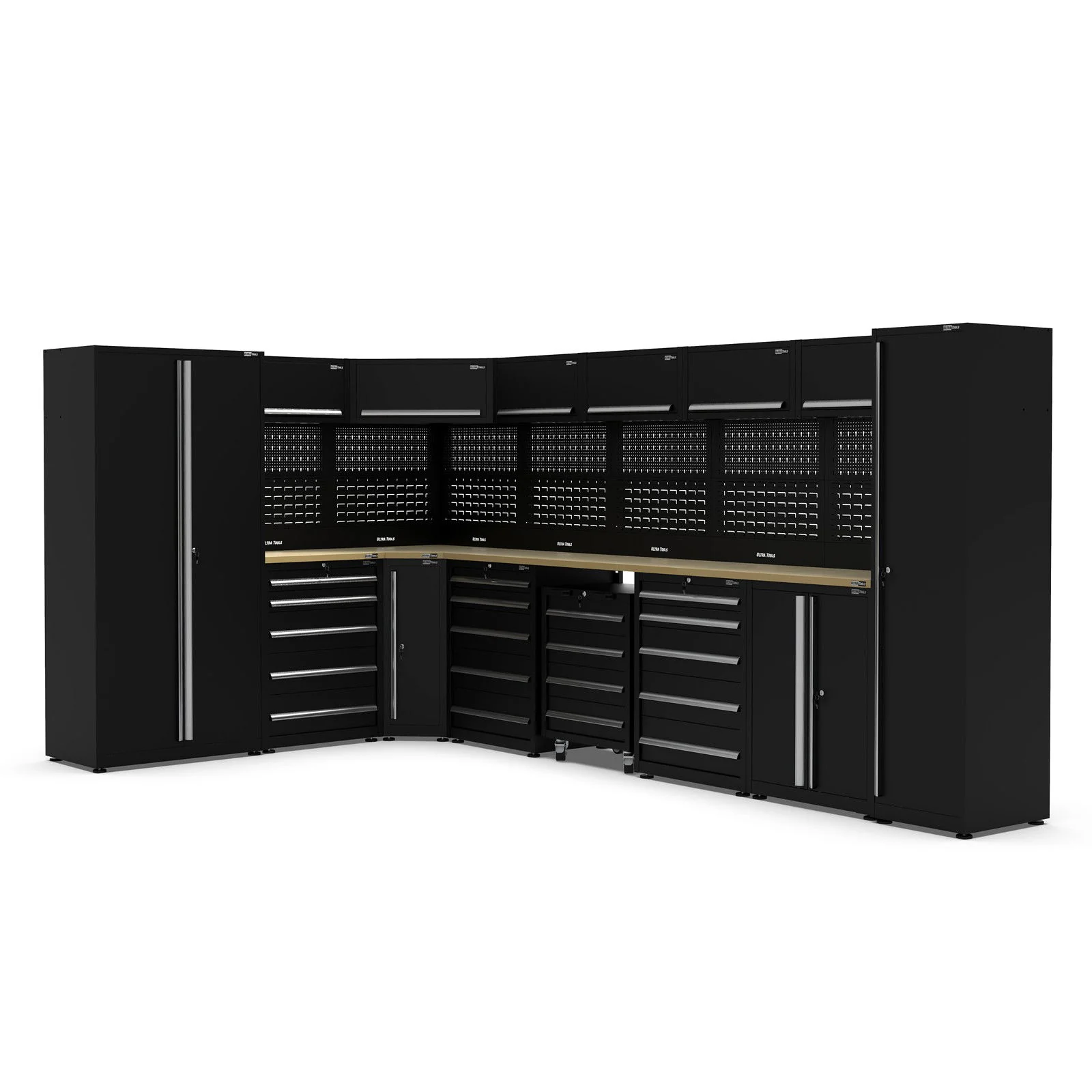 UltraTools 2450/4300mm x 550mm x 2025mm Black Classic Workshop Garage Storage Corner Cabinet Set - Image 10