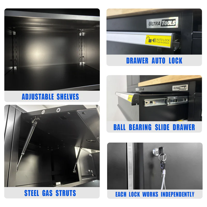 UltraTools 1978/2610mm x 580mm x 2020mm Heavy-Duty Modular Workshop & Garage Storage Corner Cabinet System - Image 10