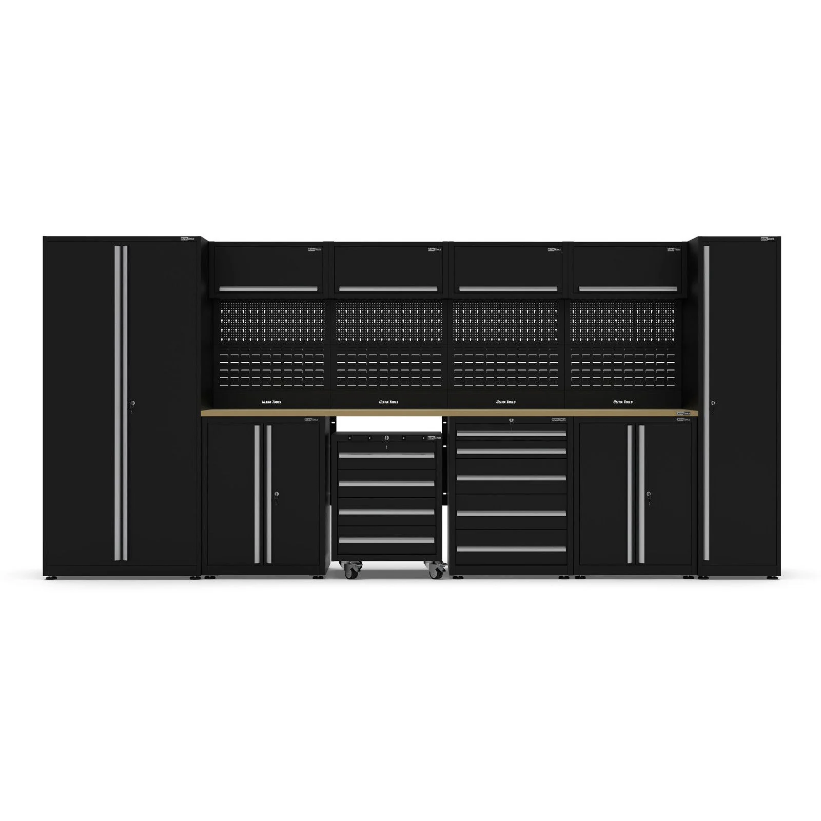 UltraTools Black 72" Mobile Work Bench with 15 Drawers Tool Chest & 3 Overhead Cabinet with Two Standing Cabinets - Image 6