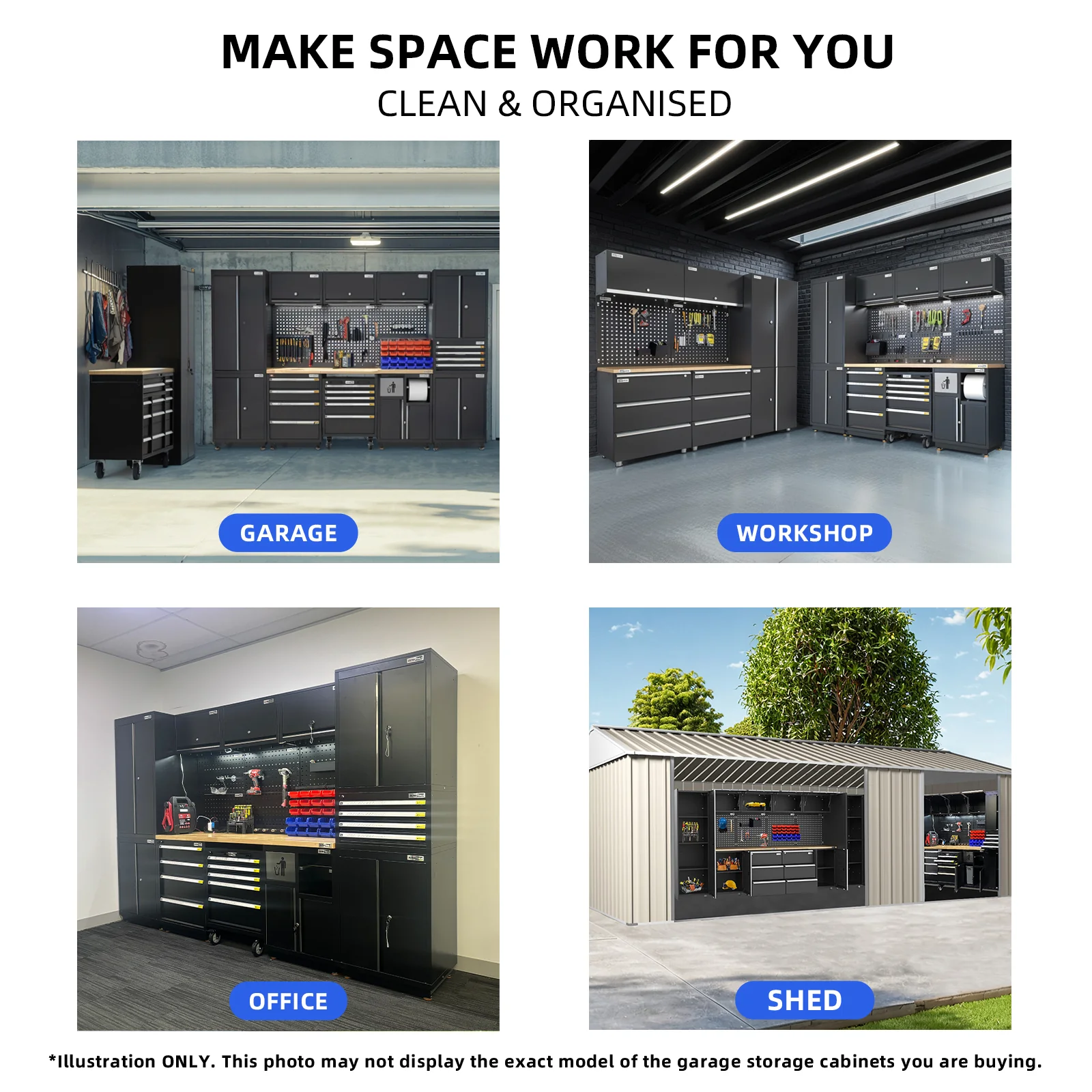 UltraTools 3380mm x 500mm x 1870mm Black Workshop Garage Storage Tall Cabinet Set - Image 8