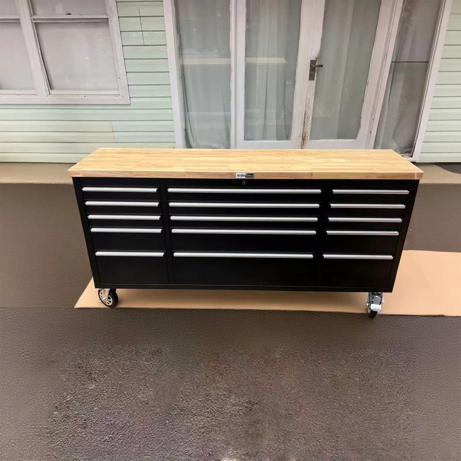 UltraTools Black 72" Mobile Work Bench with 15 Drawers Tool Chest & 3 Overhead Roller Cabinet - Image 19