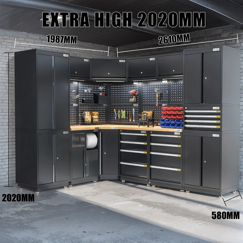 UltraTools 1978/2610mm x 580mm x 2020mm Heavy-Duty Modular Workshop & Garage Storage Corner Cabinet System - Image 14