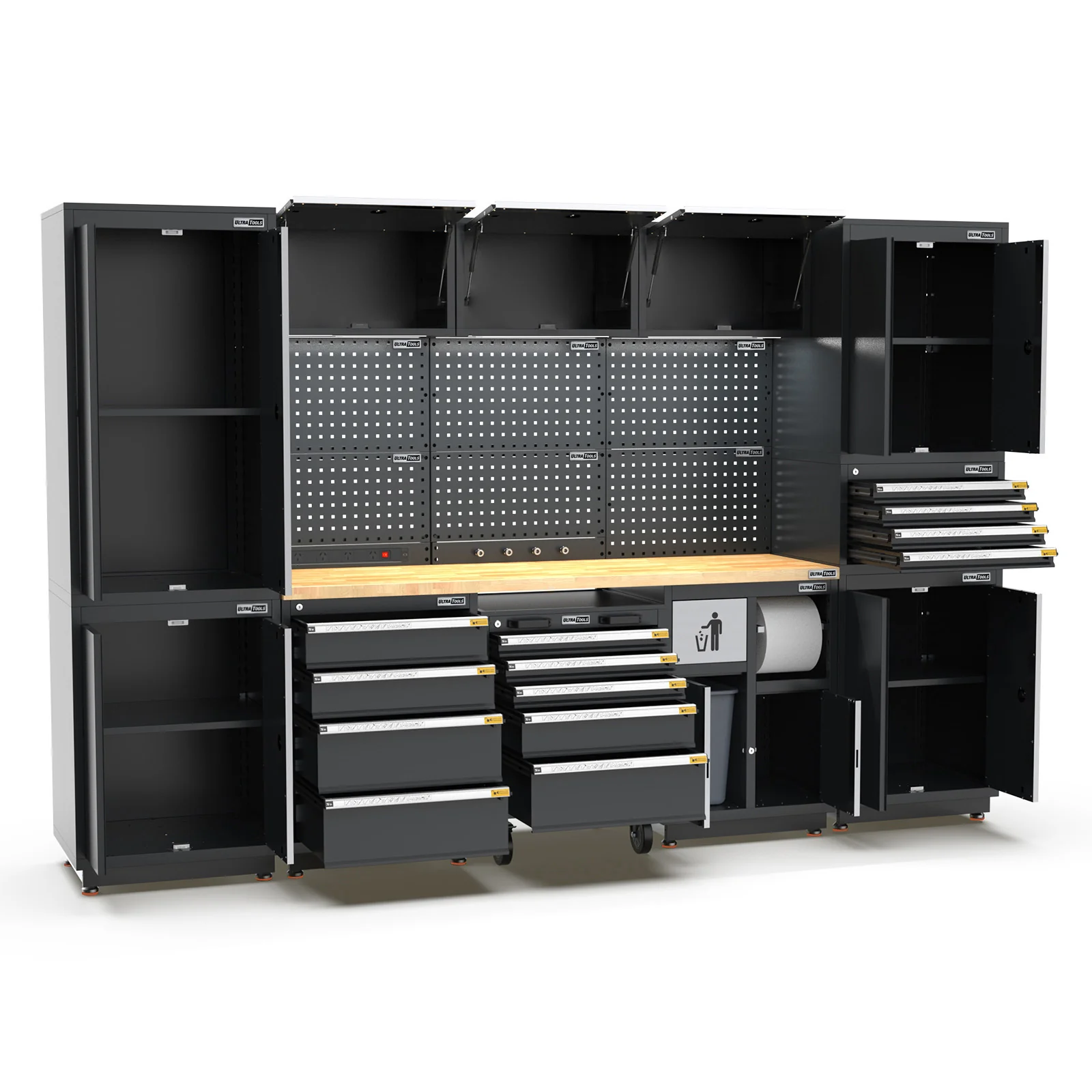 UltraTools 3100mm x 580mm x 2020mm Black Semi-Industrial Workshop Garage Storage Cabinet Set - Image 23