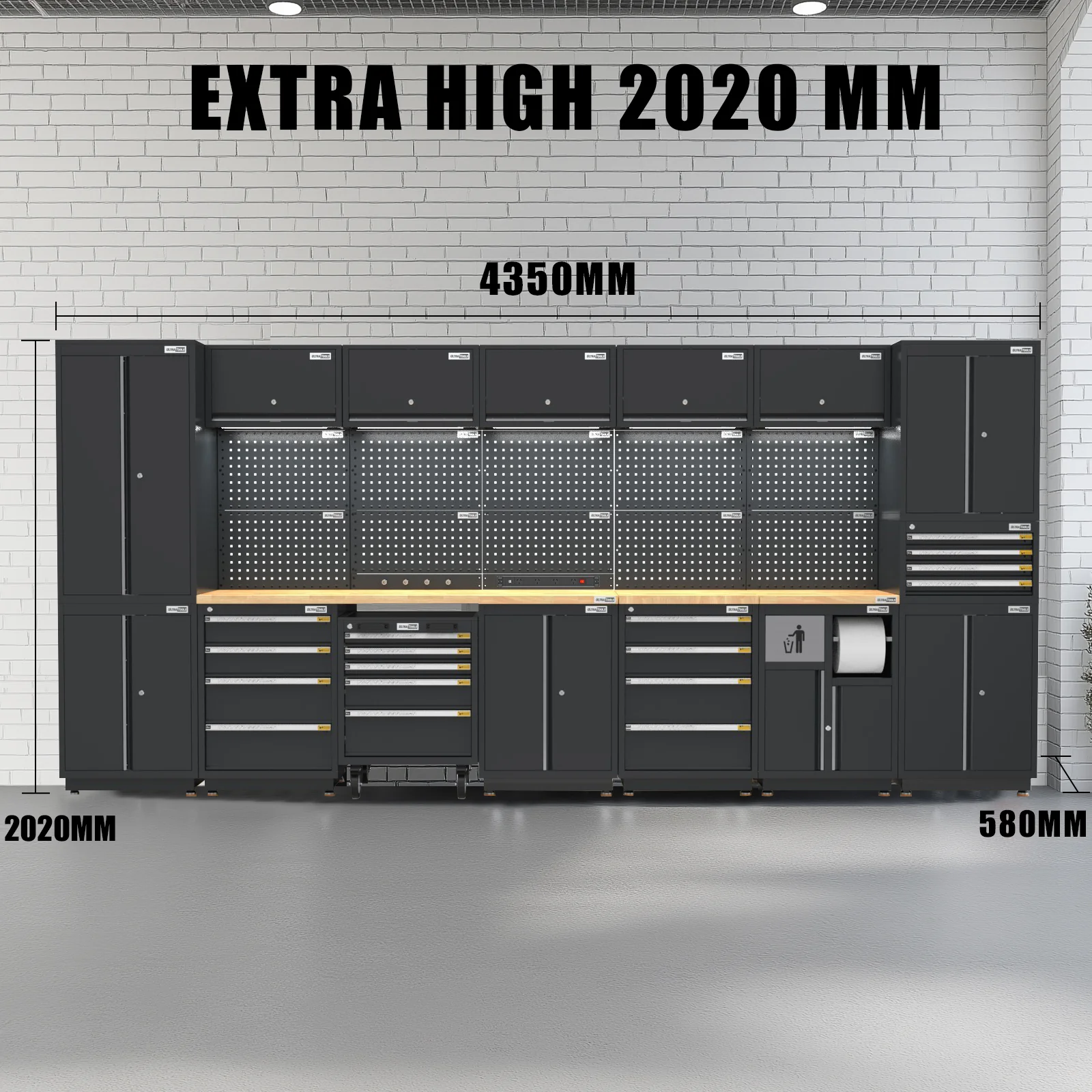 UltraTools 4350mm x 580mm x 2020mm Black Semi-Industrial Workshop Garage Storage Cabinet Set - Image 21