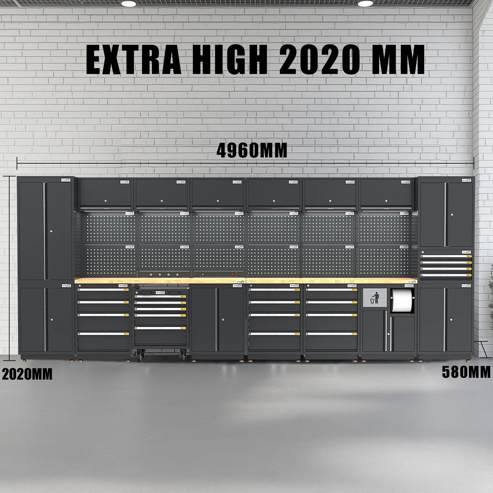 UltraTools 4960mm x 580mm x 2020mm Black Semi-Industrial Workshop Garage Storage Cabinet Set - Image 24