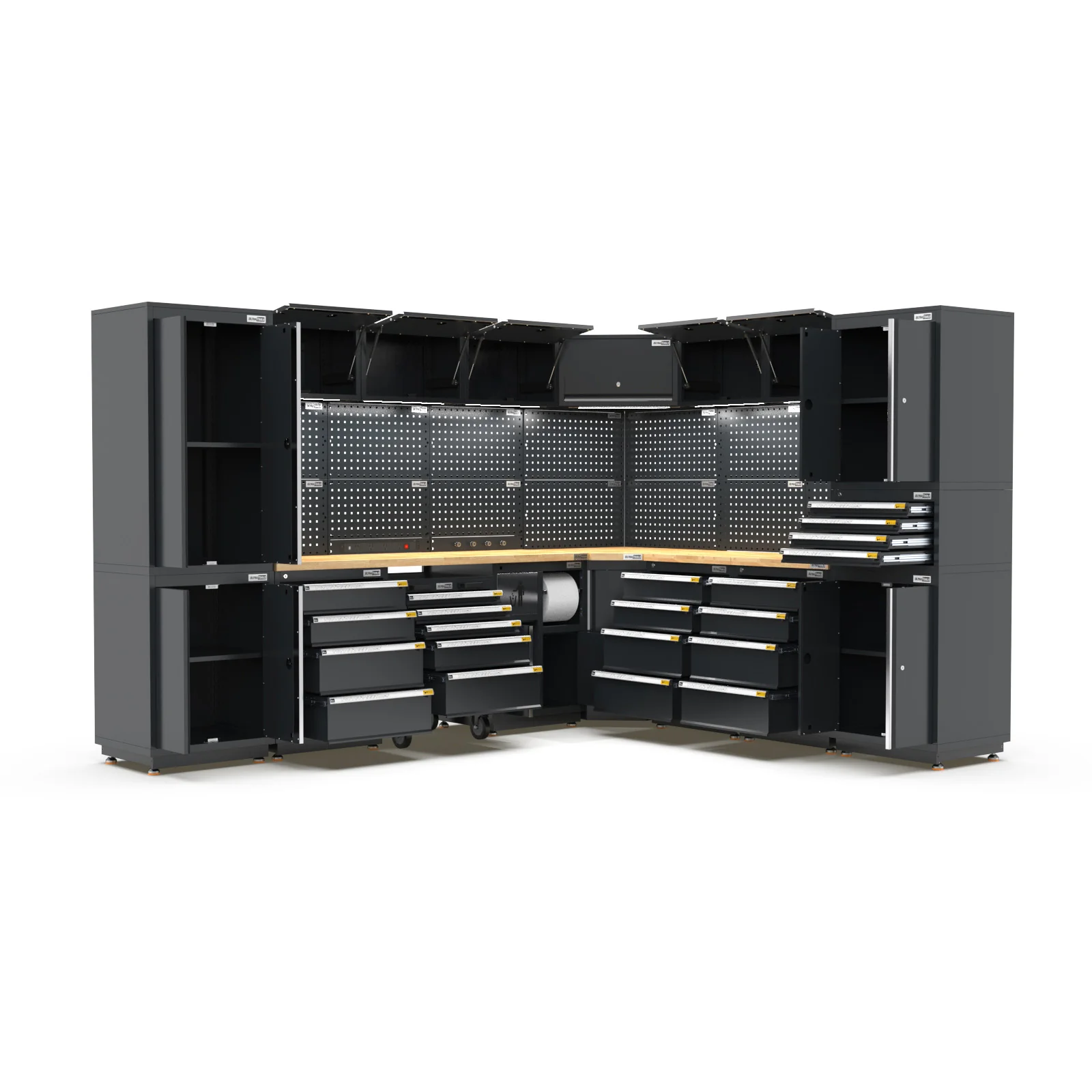 UltraTools 2610/3240mm x 580mm x 2020mm Black Semi-Industrial Workshop Garage Storage Corner Cabinet Set - Image 21