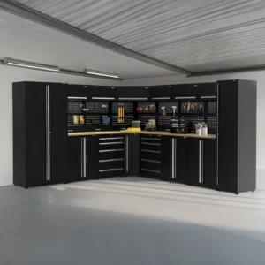 UltraTools 3200/3550mm x 550mm x 2025mm Black Classic Workshop Garage Storage Corner Cabinet Set