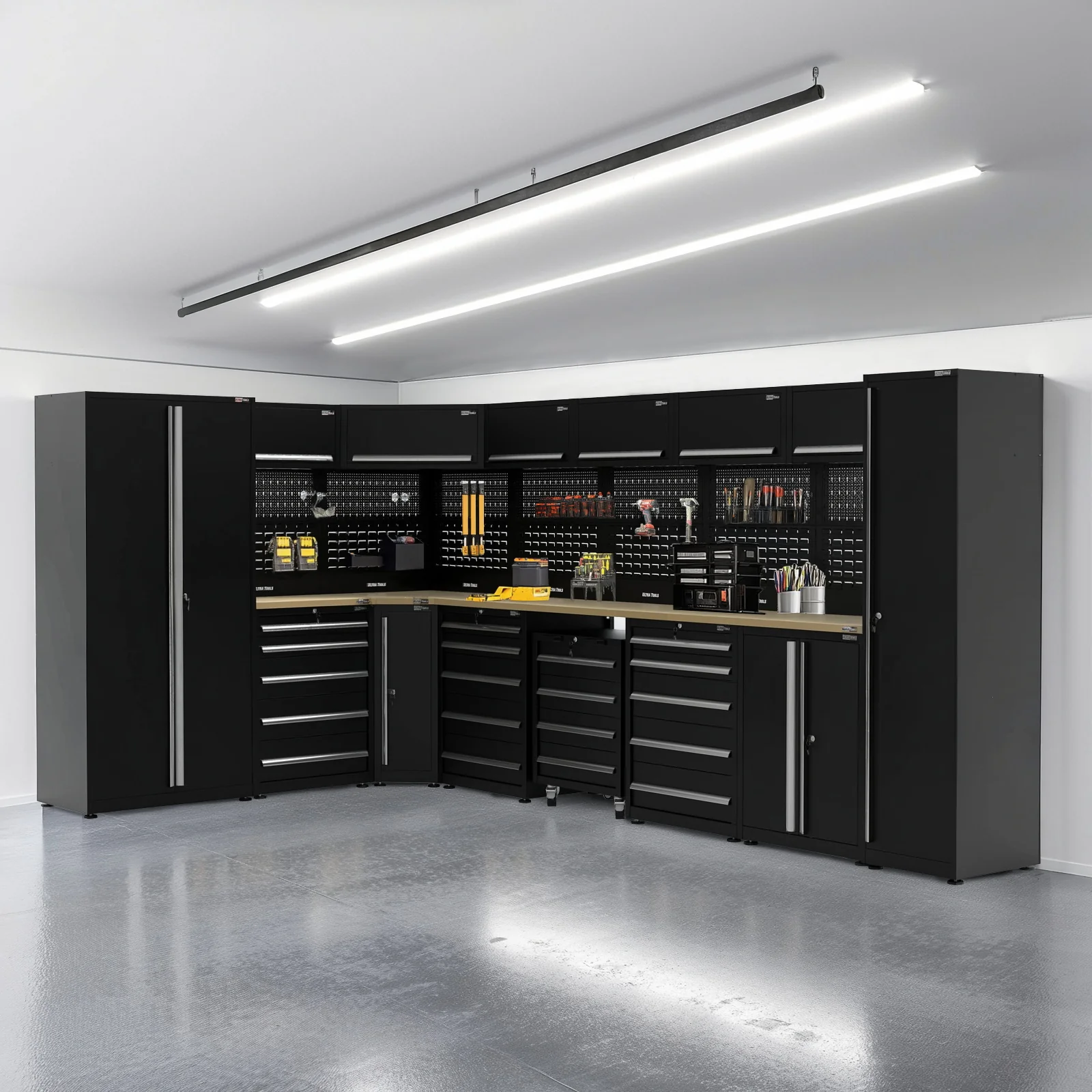 UltraTools 2450/4300mm x 550mm x 2025mm Black Classic Workshop Garage Storage Corner Cabinet Set - Image 20