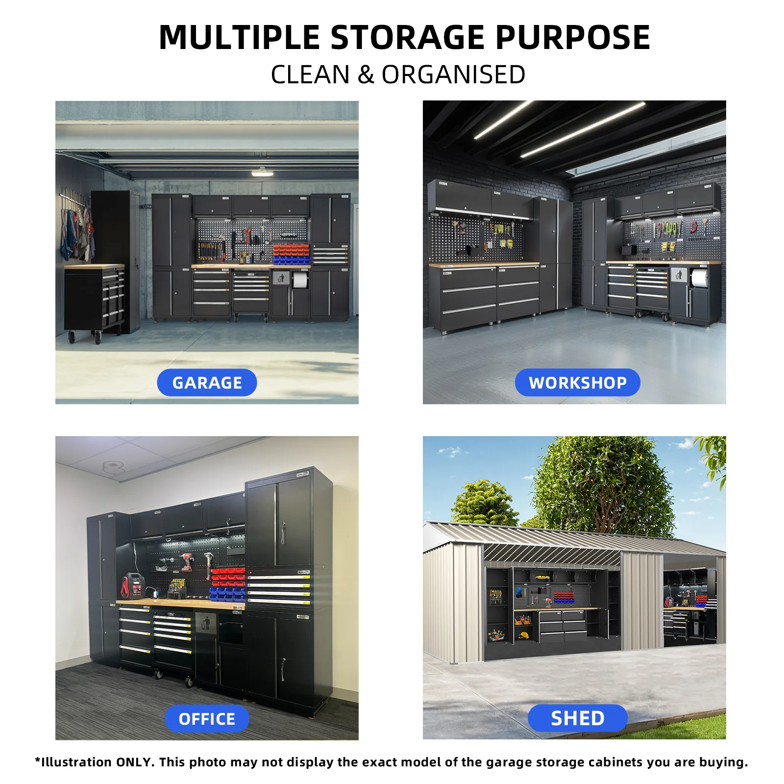 UltraTools 3100mm x 580mm x 2020mm Black Semi-Industrial Workshop Garage Storage Cabinet Set - Image 25