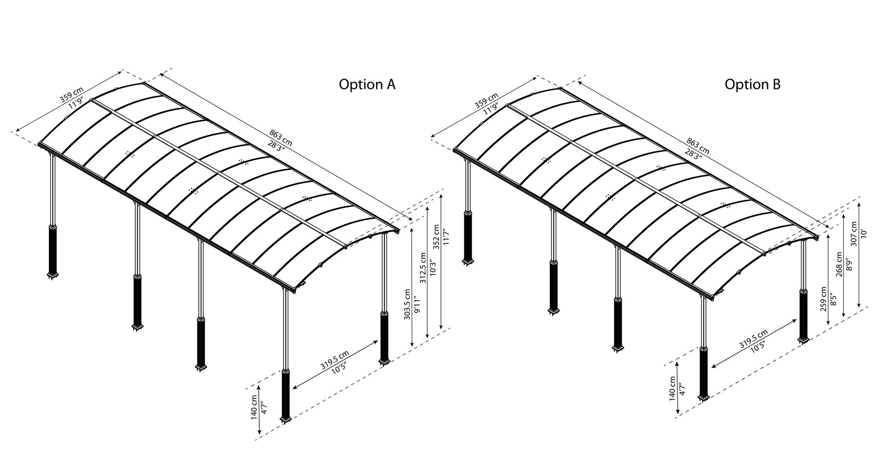 ARCADIA ALPINE 8500 CARAVAN CARPORT 8.5mx3.6m - Image 7