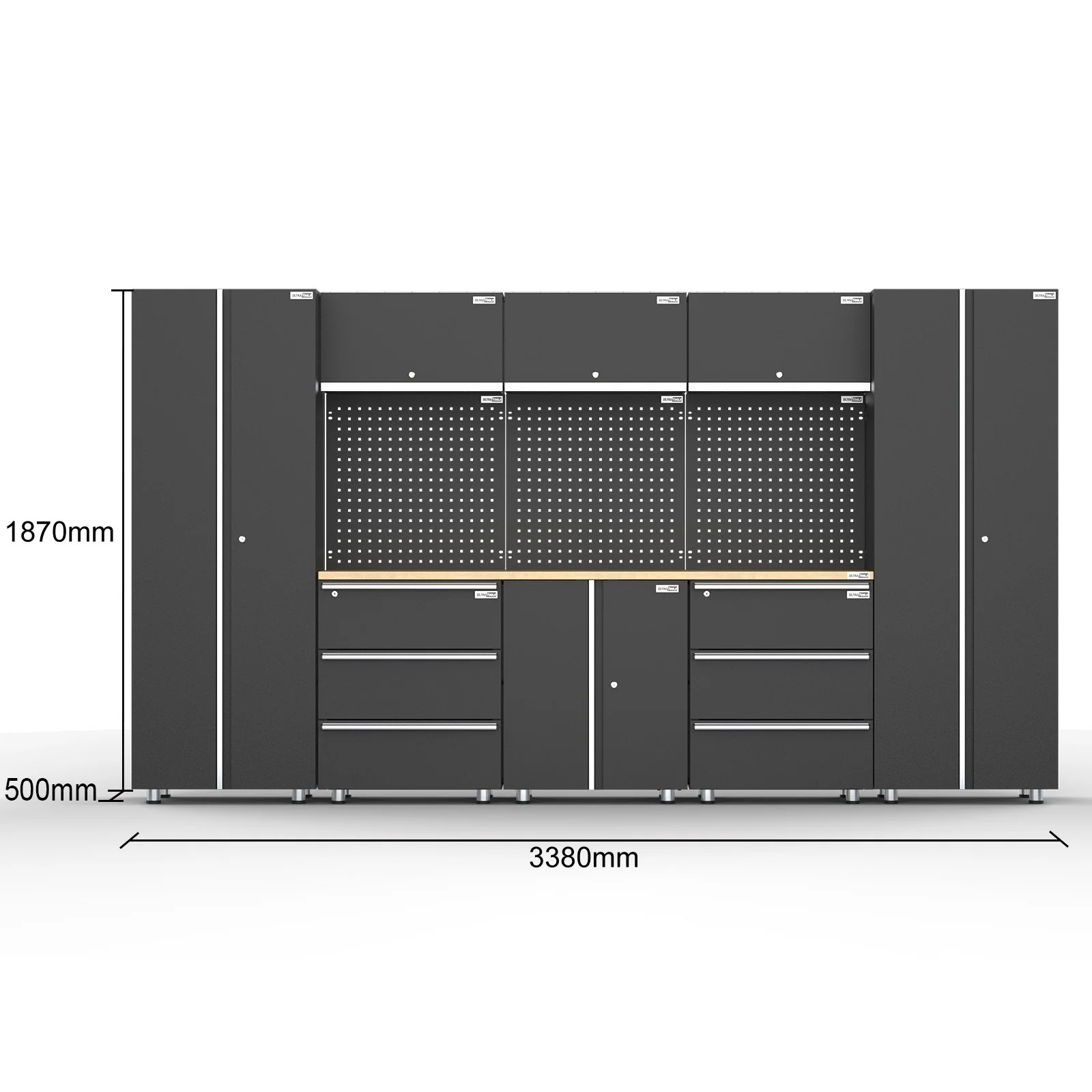 UltraTools 3380mm x 500mm x 1870mm Black Workshop Garage Storage Tall Cabinet Set - Image 9