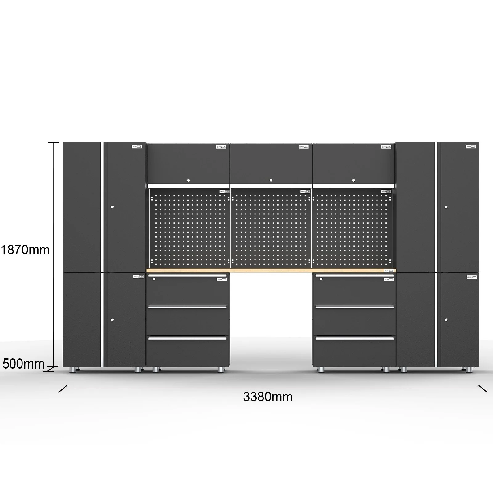 UltraTools 3380mm x 500mm x 1870mm Black Workshop Garage Storage Cabinet Set - Workbench - Image 9