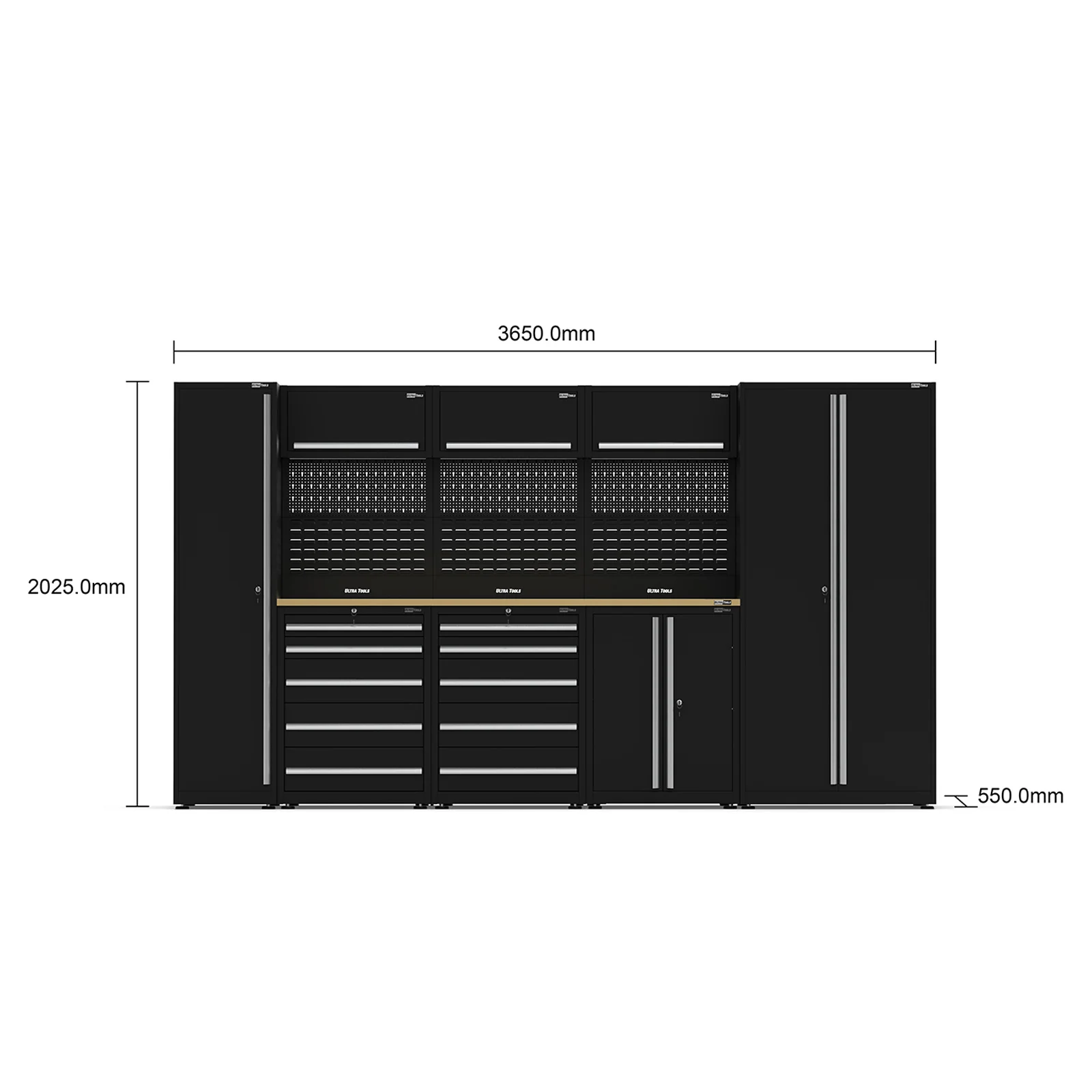 UltraTools 3650mm x 550mm x 2025mm Black Classic Workshop Garage Storage Cabinet Set - Image 8