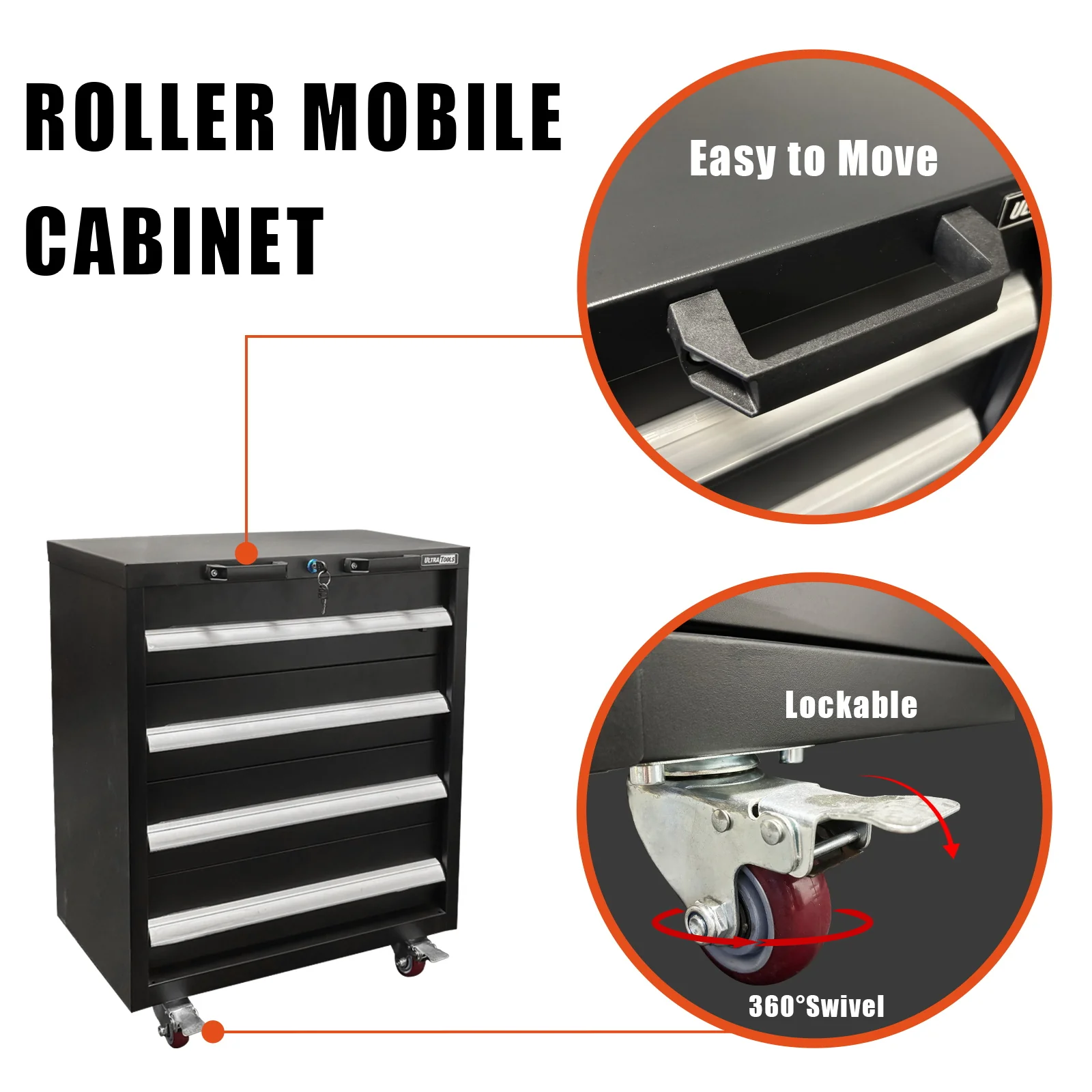 UltraTools Black 72" Mobile Work Bench with 15 Drawers Tool Chest & 3 Overhead Cabinet with Two Standing Cabinets - Image 11