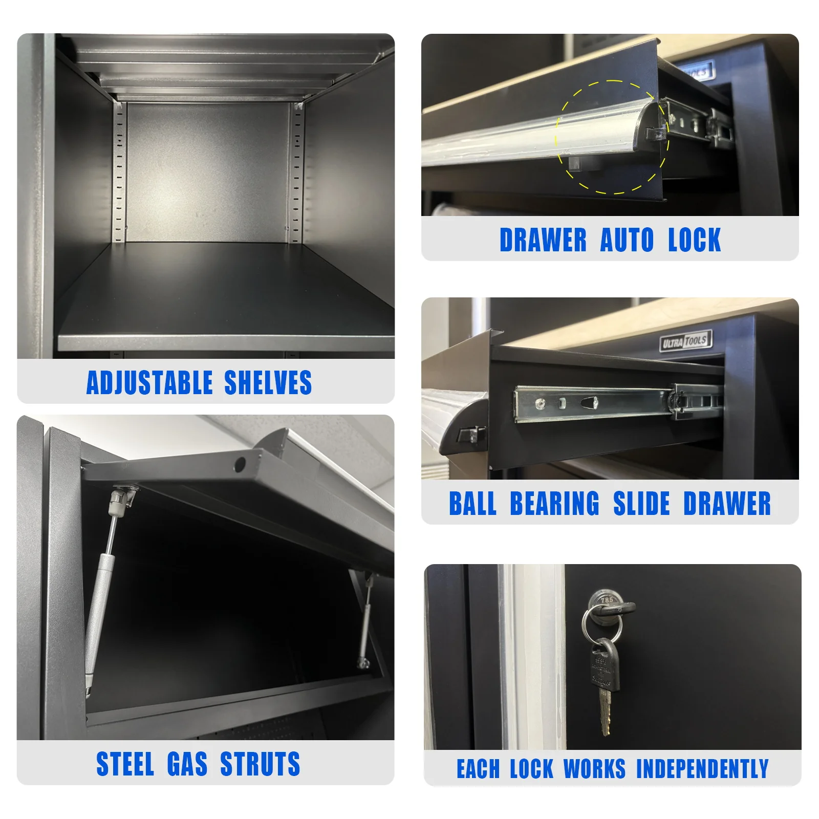 UltraTools 3650mm x 550mm x 2025mm Black Classic Workshop Garage Storage Cabinet Set - Image 12