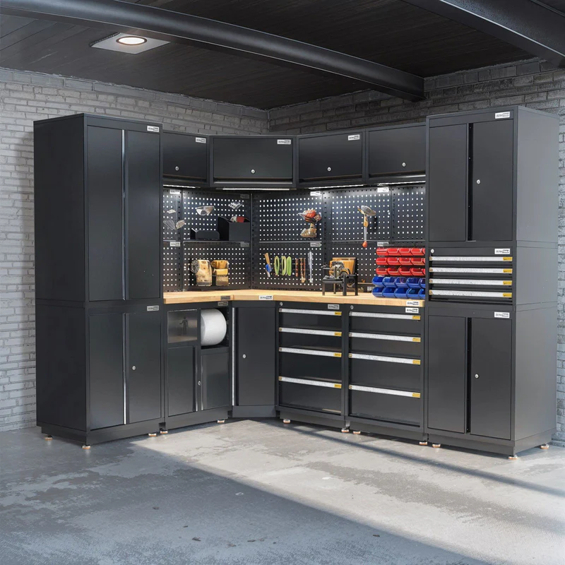 UltraTools 1978/2610mm x 580mm x 2020mm Heavy-Duty Modular Workshop & Garage Storage Corner Cabinet System - Image 15
