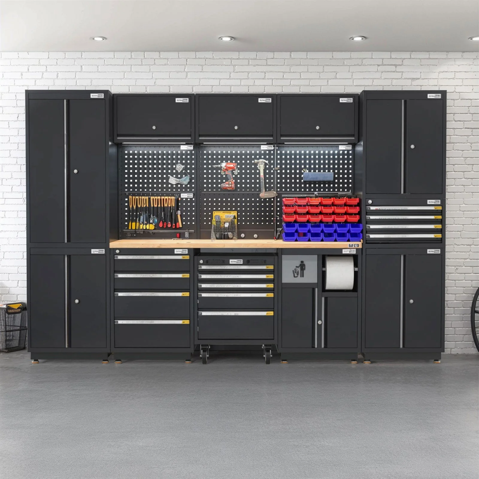 UltraTools 3100mm x 580mm x 2020mm Black Semi-Industrial Workshop Garage Storage Cabinet Set