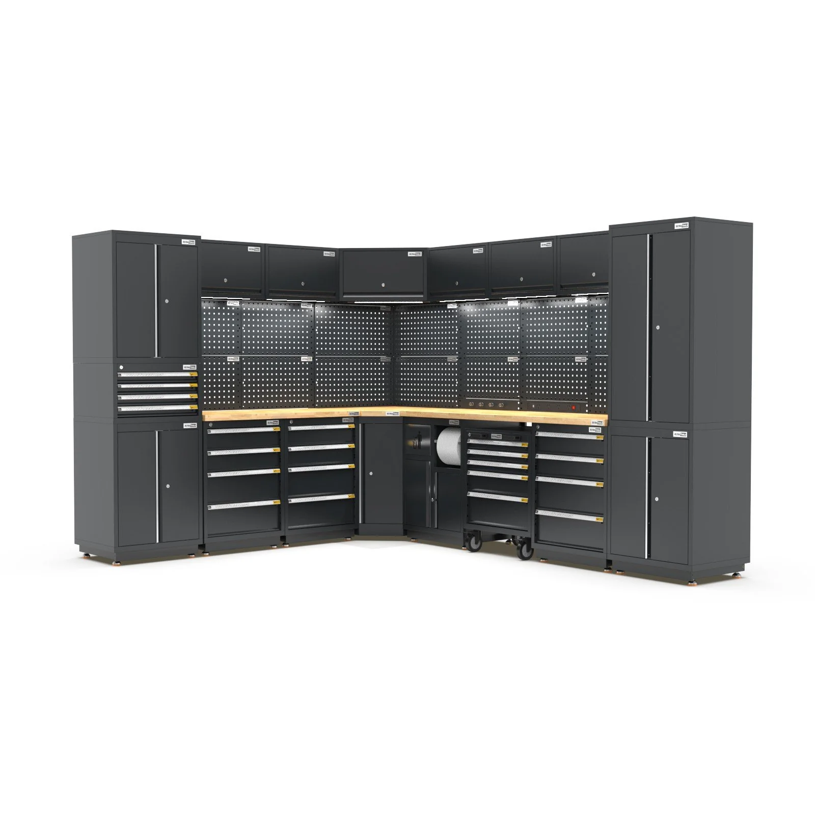 UltraTools 2610/3240mm x 580mm x 2020mm Black Semi-Industrial Workshop Garage Storage Corner Cabinet Set - Image 23
