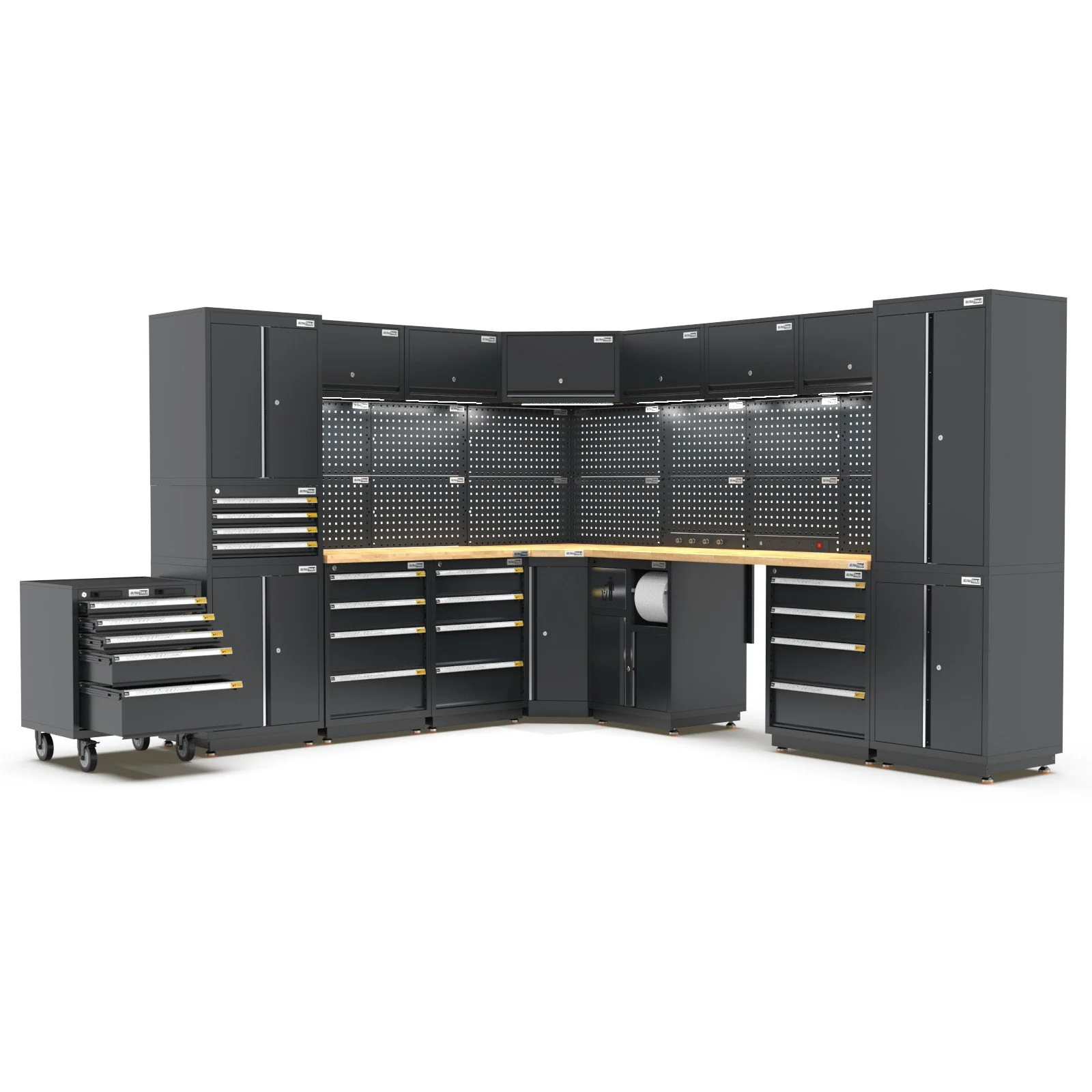 UltraTools 2610/3240mm x 580mm x 2020mm Black Semi-Industrial Workshop Garage Storage Corner Cabinet Set - Image 26