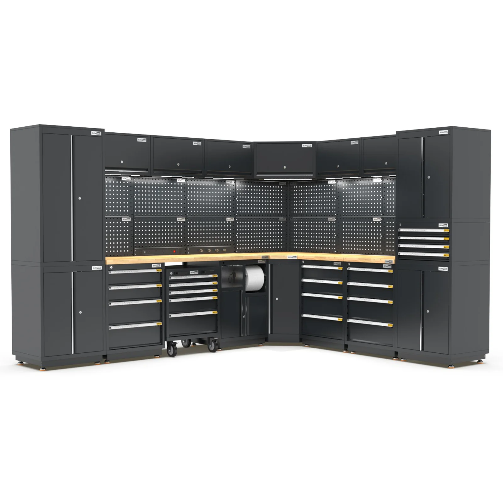 UltraTools 2610/3240mm x 580mm x 2020mm Black Semi-Industrial Workshop Garage Storage Corner Cabinet Set - Image 27