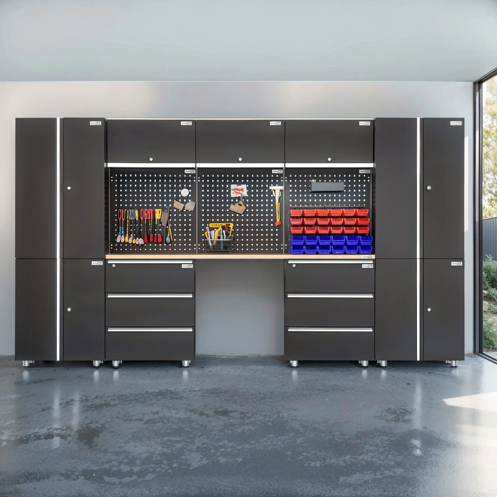 UltraTools 3380mm x 500mm x 1870mm Black Workshop Garage Storage Cabinet Set - Workbench - Image 15